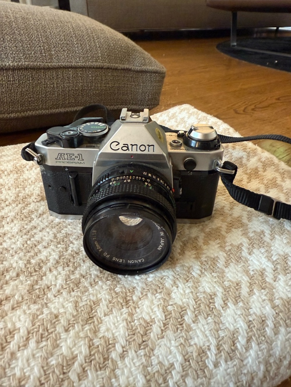 Canon AE-1 Film SLR Camera in Silver and Black with Lens